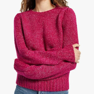 Z Supply Annie Puff Sleeve Crew Neck Sweater Jewel Pink Large  Fuchsia Cozy